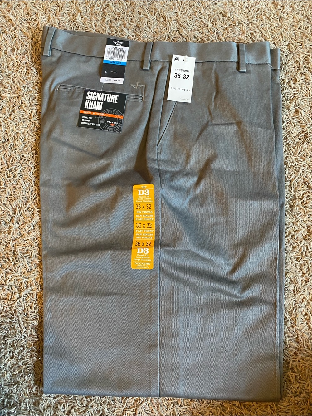 Dockers Signature Khaki Flat Front Pants - Gray/ W36 L32
